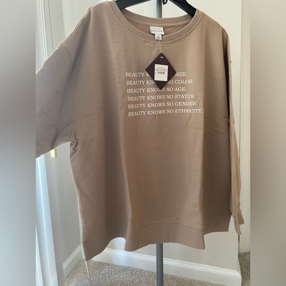 Sweaters - Ava & Viv NWT Tan Sweatshirt with Beauty Quote